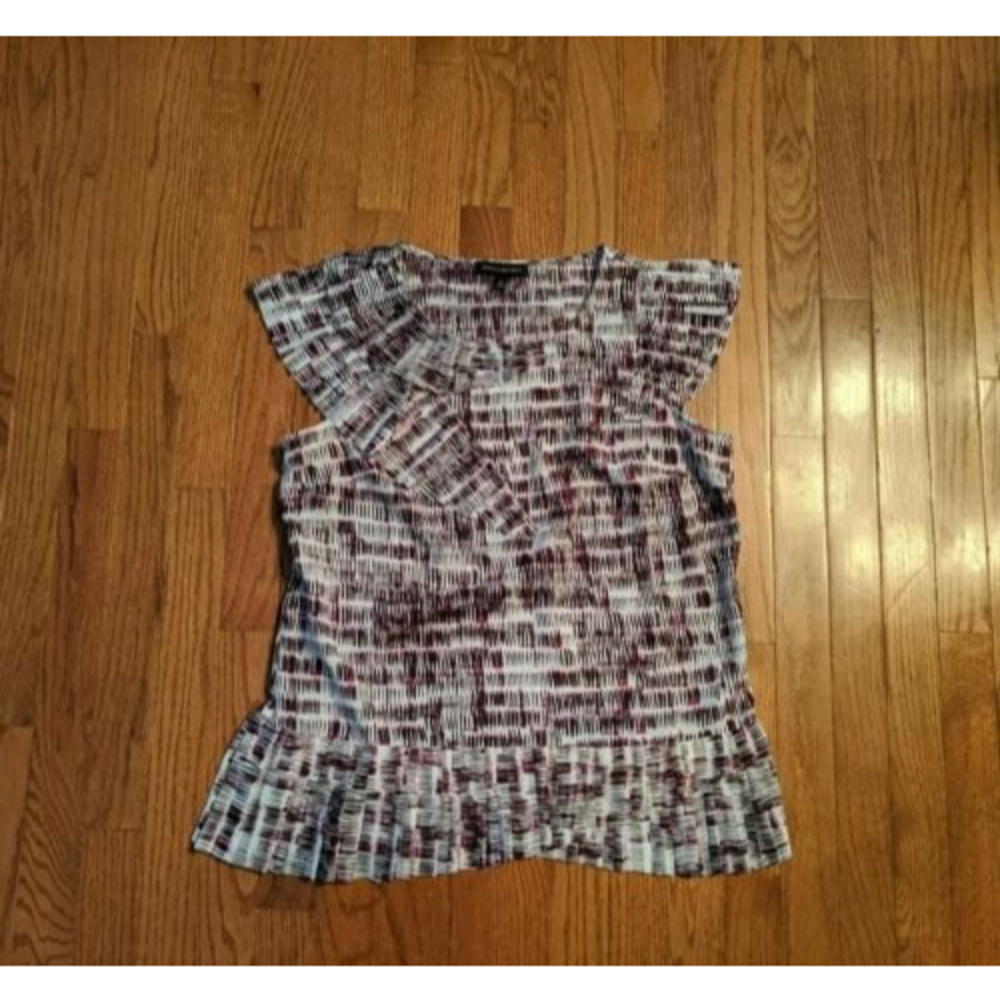 Banana Republic Sz M Sleeveless Irregular Pleat Replum Top Frac Stripe Snow Day